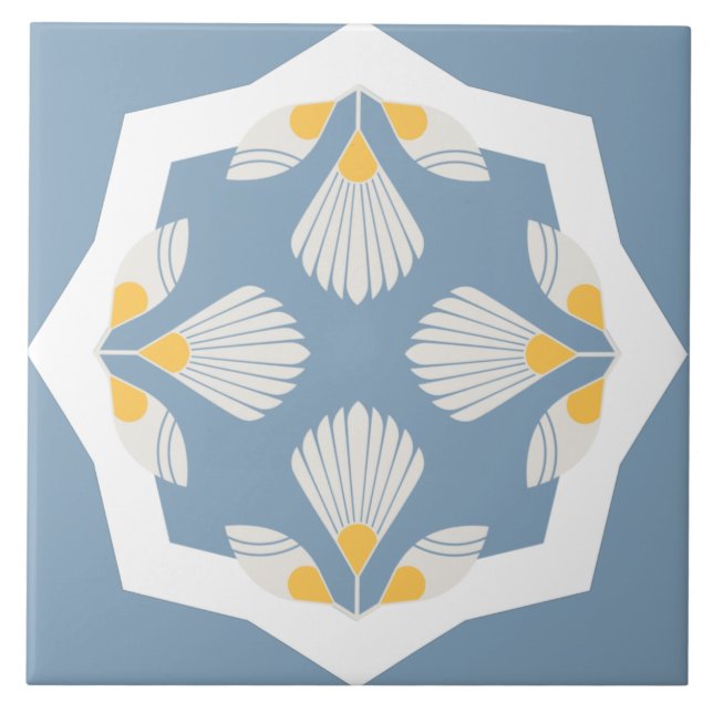 Amarelo e lacre geométricos de flor étnica (Frente)