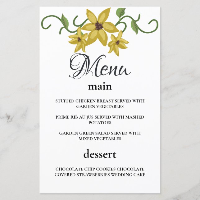 Amarelo Floral Botânico de Girassol Desenhado à Mã (Frente)