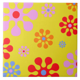 Amarelo Funky retro Trivet do teste padrão de flo