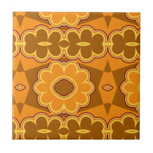 amarelo marrom de flower power do vintage retro