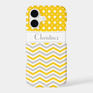 Amarelo moderno, cinza, divisa branca e bolinhas