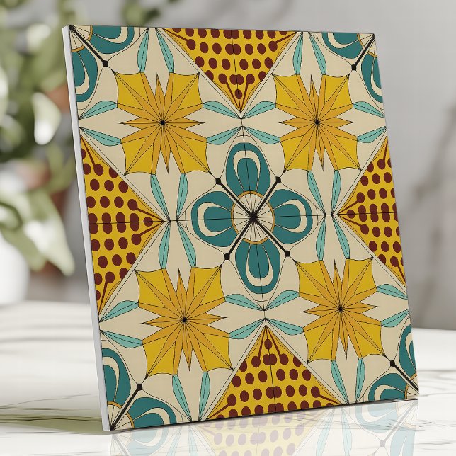 Amarelo Ousado e Geométrico Retro em Azul Turquesa (Criador carregado)