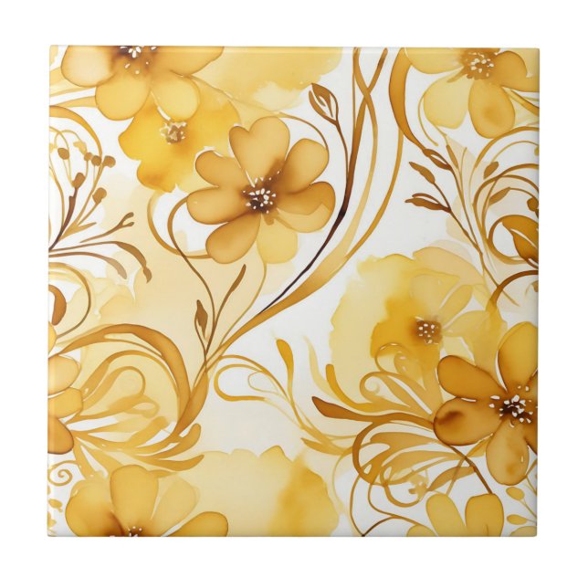 Amarelo Vibrante e Dourado Aquarela Floral (Frente)