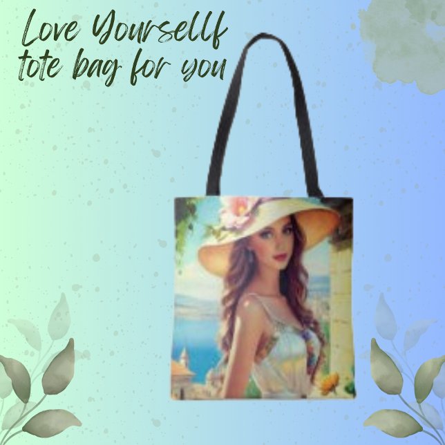 Amável Mulher Moderna Rosto Hat Tote Bag (Criador carregado)