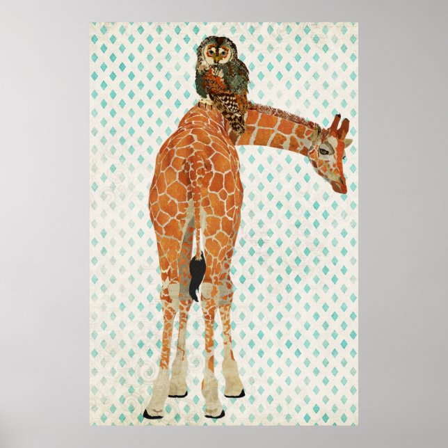 Amber Giraffe & Teal Owl Art Poster (Frente)