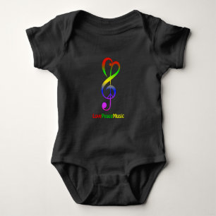Ame a camisa do bebê do preto do clef de triplo d