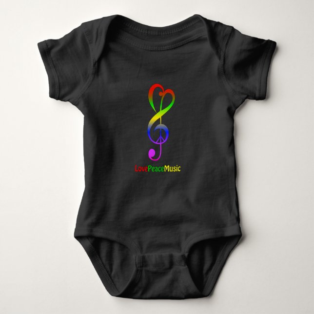 Ame a camisa do bebê do preto do clef de triplo da (Frente)