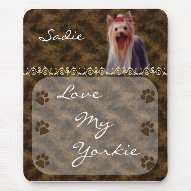 Ame meu yorkshire terrier Mousepad de Yorkie - (Frente)