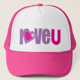 "ame u", roxo, rosa e branco, chapéu / boné do f