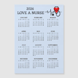 Ame um Calendário de Enfermeira 2026 Cartão Magnét
