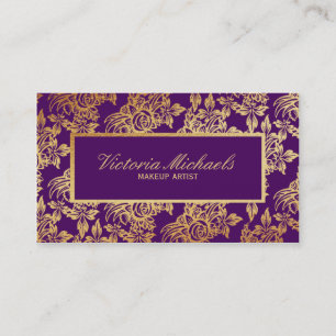 Ameixa elegante e cartão de visita floral Dourado