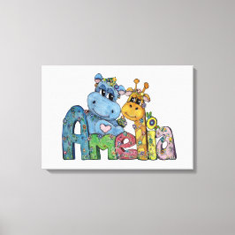 Amelia Canvas Name Art Giraffe Hippo Bedroom Decor