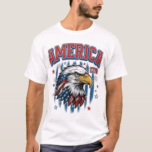 América 1776 Camisa Patriótica Águia Vintage Desig