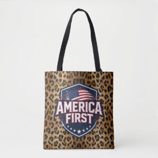 America First - Impressão de Leopardo - Tote