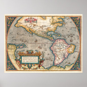 América Map Ortelius Theatrum 1570 Poster
