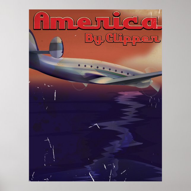 América pelo pôster de viagem vintage Clipper (Frente)