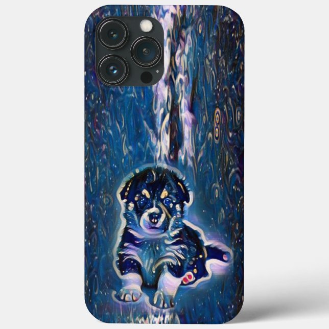 American Akita Puppy Blue Starry Night (Verso)