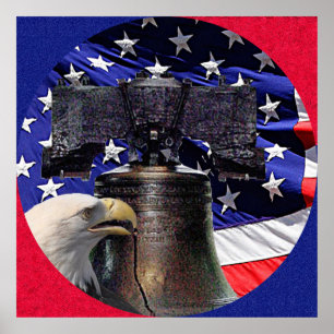 American Bald Eagle, Bell e Flag Poster XLG Tamanh