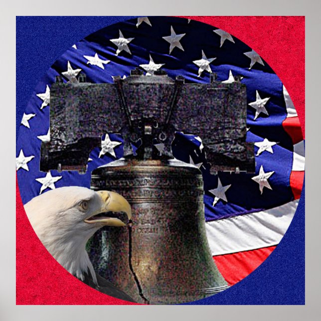 American Bald Eagle, Bell e Flag Poster XLG Tamanh (Frente)