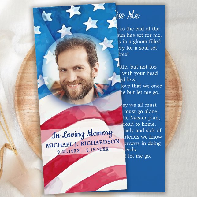 American Flag Memorial Prayer Bookmark com Foto (Criador carregado)