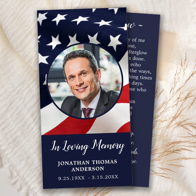 American Flag Memorial Prayer Card Bookmark Photo (Criador carregado)