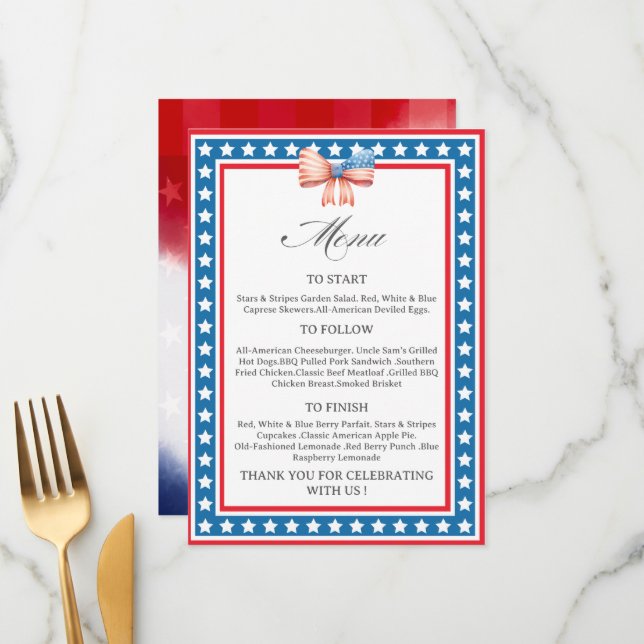 American Flag USA Flag Theme Menu Card (Frente/Verso In Situ)