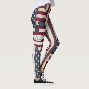 American Flag w Skulls Rustic Leggings