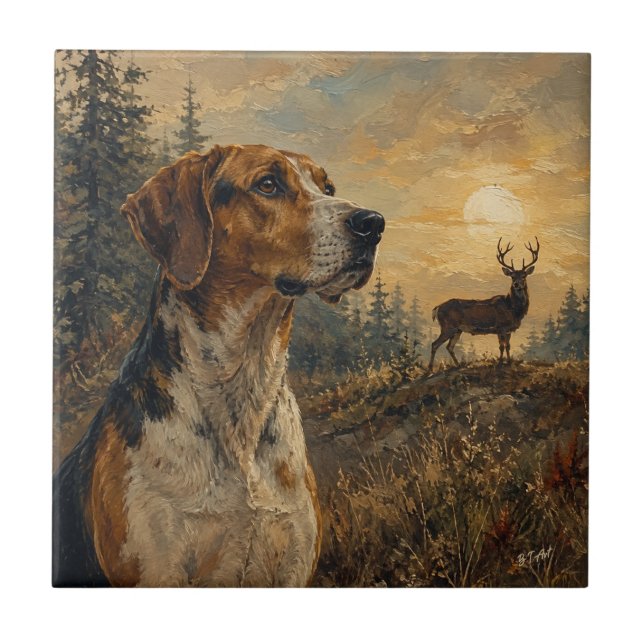 American Foxhound com cervo de cauda branca (Frente)