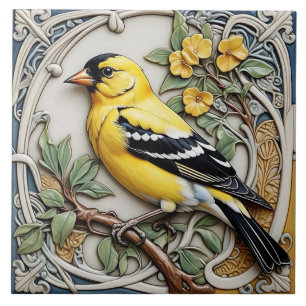 American Goldfinch - Azulejo cerâmico Art Nouveau