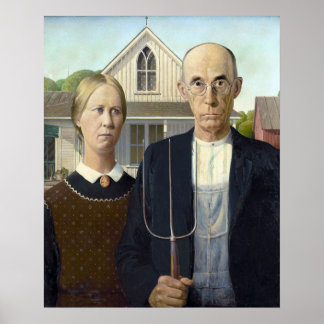 American Gothic - Grant Wood Canvas Impressão