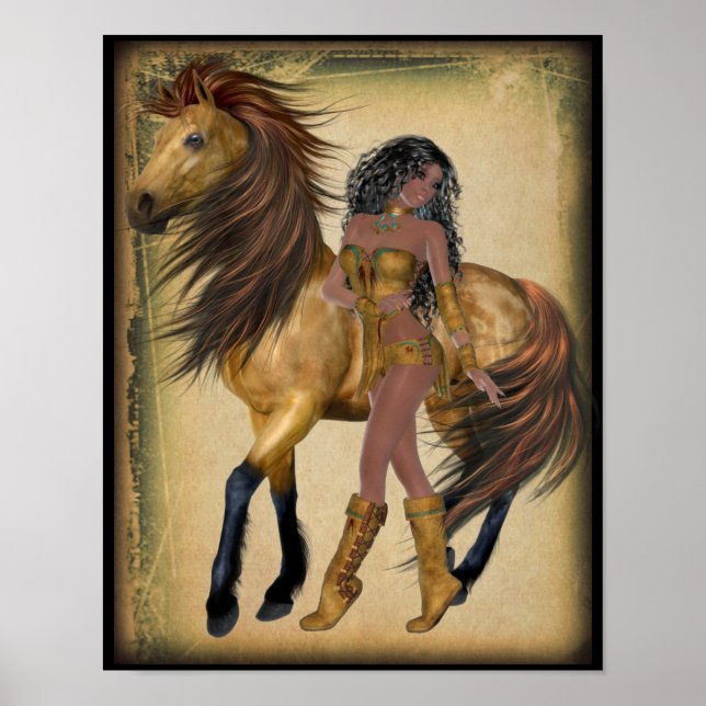 American Indian Princess and Horse Poster (Frente)