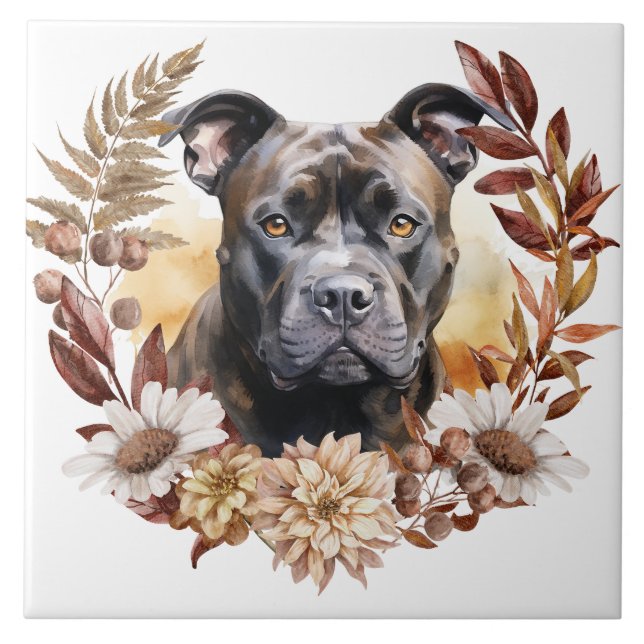 American Staffordshire Terrier Dog Autumn Wreath (Frente)