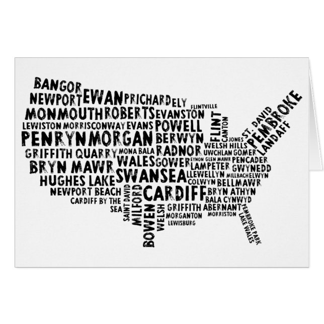 American Welsh Place Names - Cartão de Mapa (Frente Horizontal)