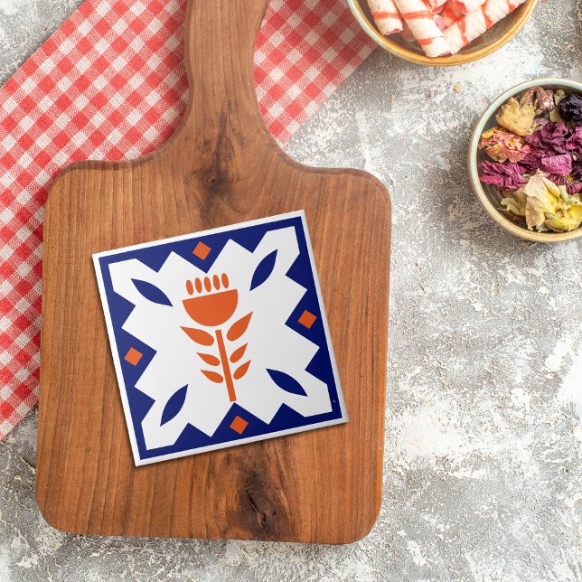 Americana Laranja Tulip Blue Border Azulejo cerâmi (Criador carregado)