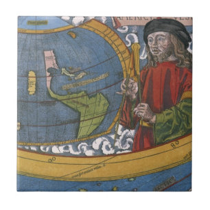 Amerigo Vespucci Explorador em um Mapa das América