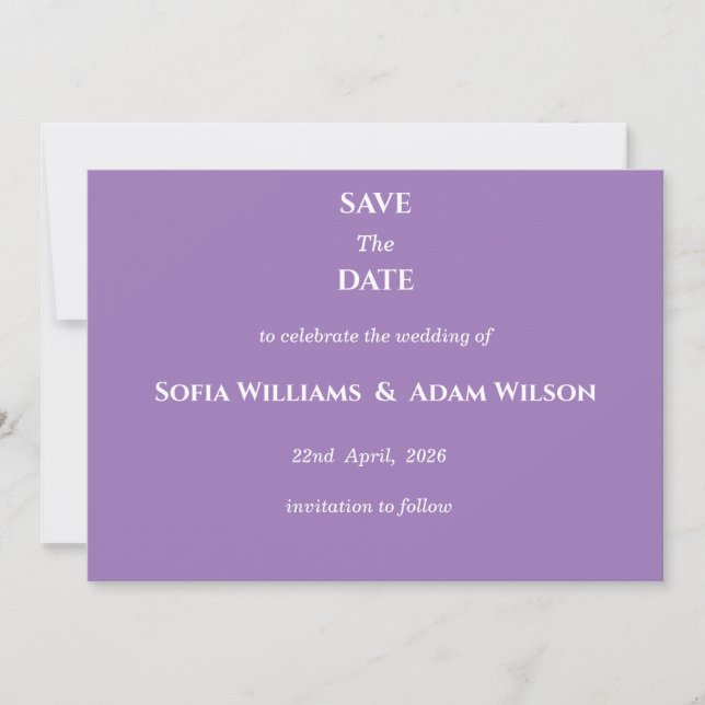 ​Amethyst Purple Minimalist Save the Date Card (Frente)
