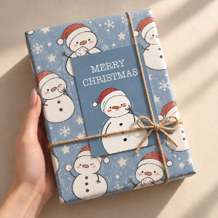 Amigos Bola de Neve Azul Papel de Presente Natalin