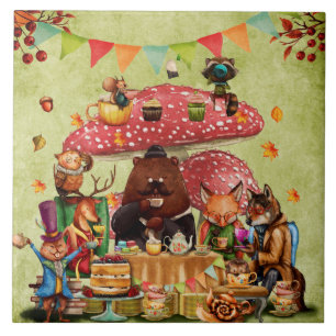 Amigos de Woodland em Teatime em Floresta