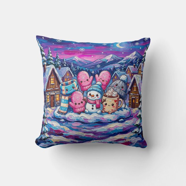 Amigos do Boneco de Neve de Inverno Almofada (Frente)