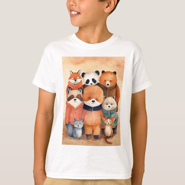 amigos felizes abraçando a camisa do garoto (Frente)