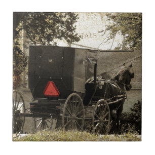 Amish Horse e Buggy Sepia Postcard Digital Art