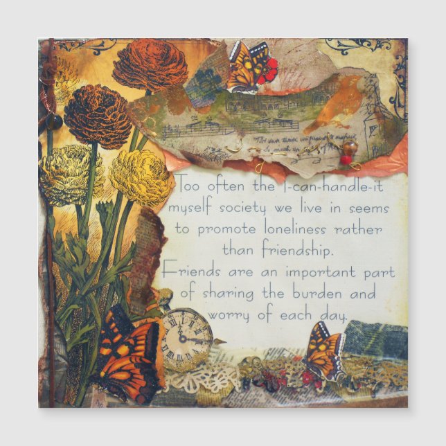 Amizade Mídia Mista Borboletas Flores Colagem (Frente)