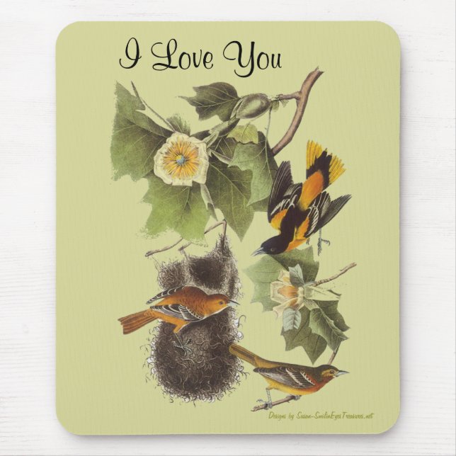 Amo-Te Pássaros Audubon Personalizados Do Mousepad (Frente)