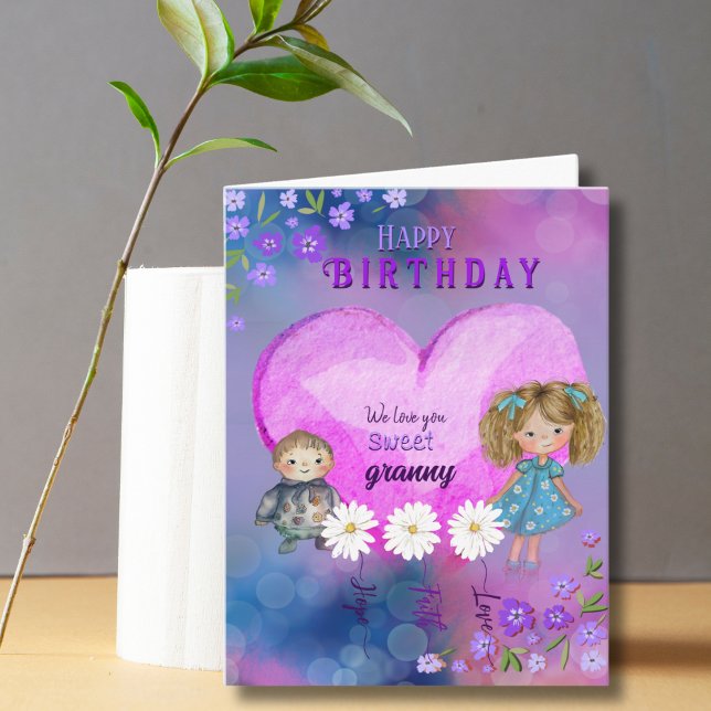 Amo-te, vovó Bonito Cartão de Aniversário Roxo (Love you, Granny Pretty Purple Birthday Card)