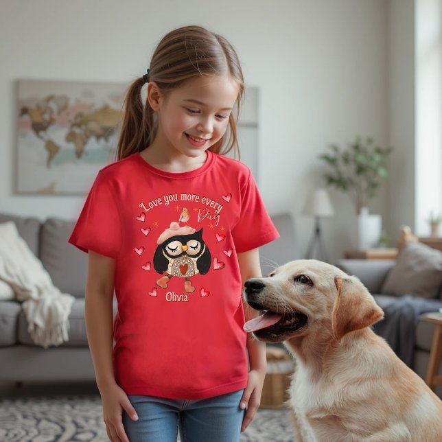 Amo você mais Camiseta Vermelha da Coruja (Love you more Owl Red T-Shirt)