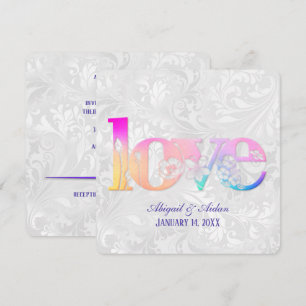 Amor Arco-íris no Convite de Cetim de Casamento