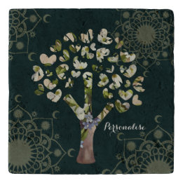 Amor Árvore Coração Mandala Rustic Green Stone Tri