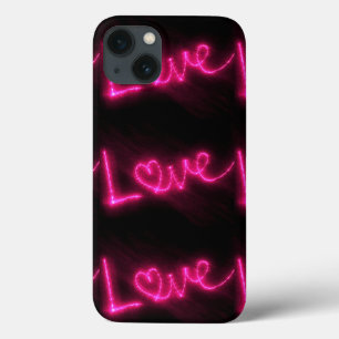 amor coração neon hot rosa capas de iphone preta