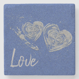 "AMOR", Corações Cinzas, Porta copos de Pedra Quad