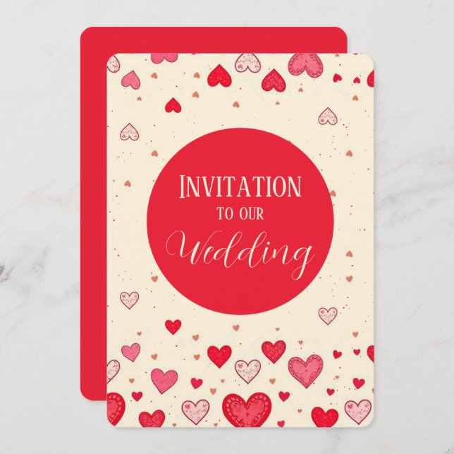 Amor, Corações, Namorados, Casamento - Convite (Frente/Verso)